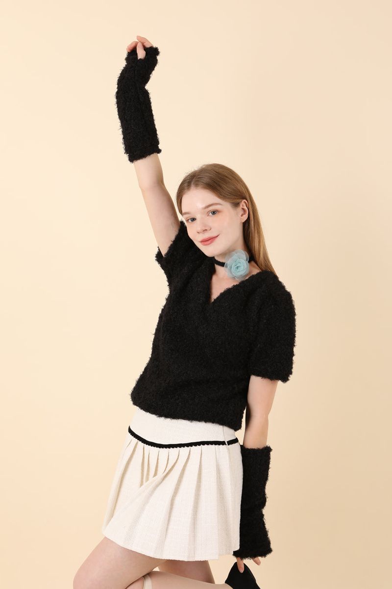 Feminine Puff Knit Warmer Set Black