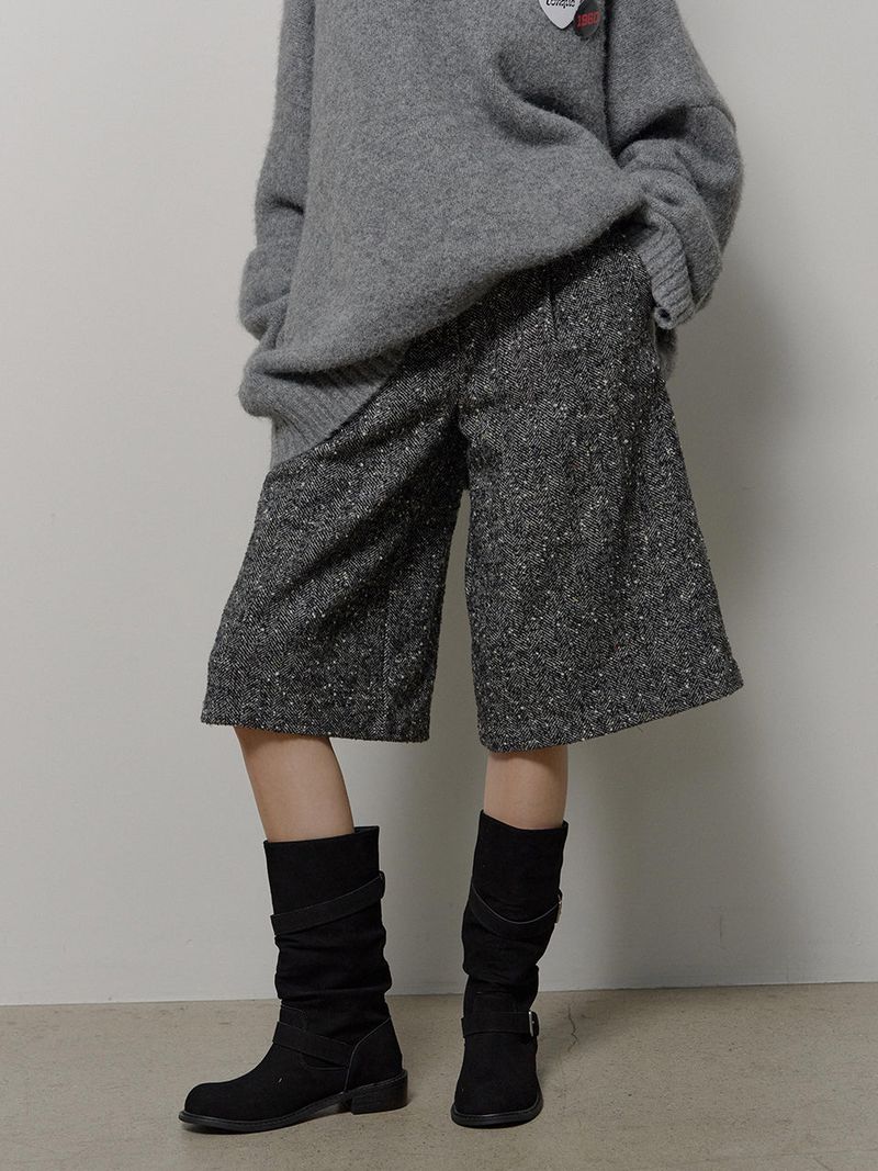 LONQUE（ロンク）の「ヘリンボーンバミューダパンツ (ブラック)（パンツ）」