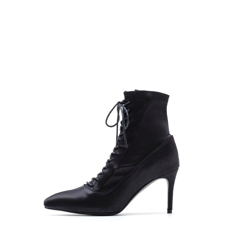Satin Stiletto Ankle Heel(Black)