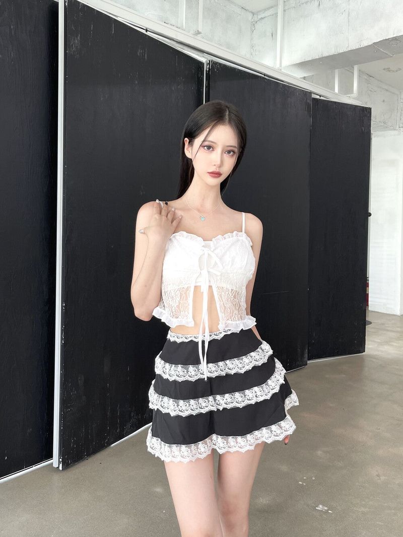 Seow（ソウ）の「998. Lace see-through ribbon top (2color)（Tops）」
