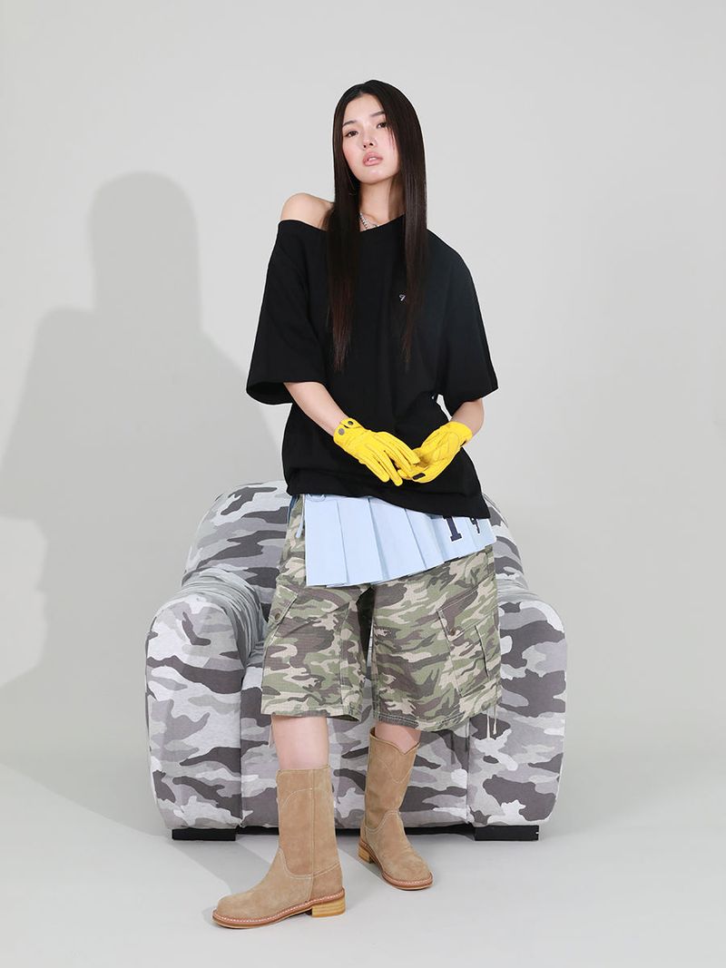 PLEATS WRAP SKIRT (DENIM)