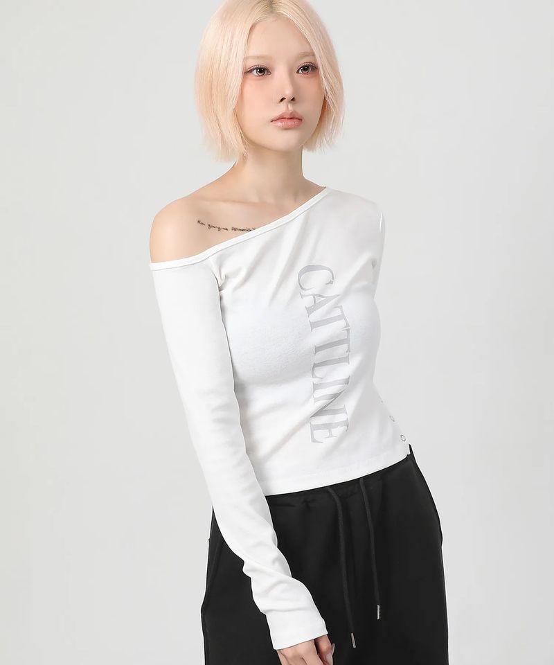 One Shoulder Logo Snap T-shirt_ivory