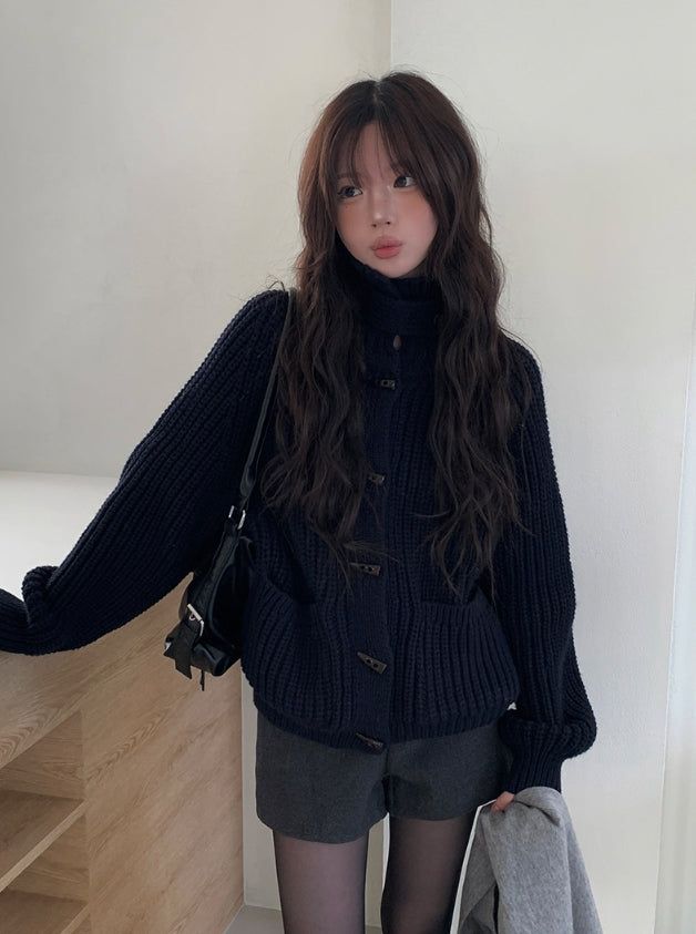 Rucker High Neck Duffle Button Knit Cardigan