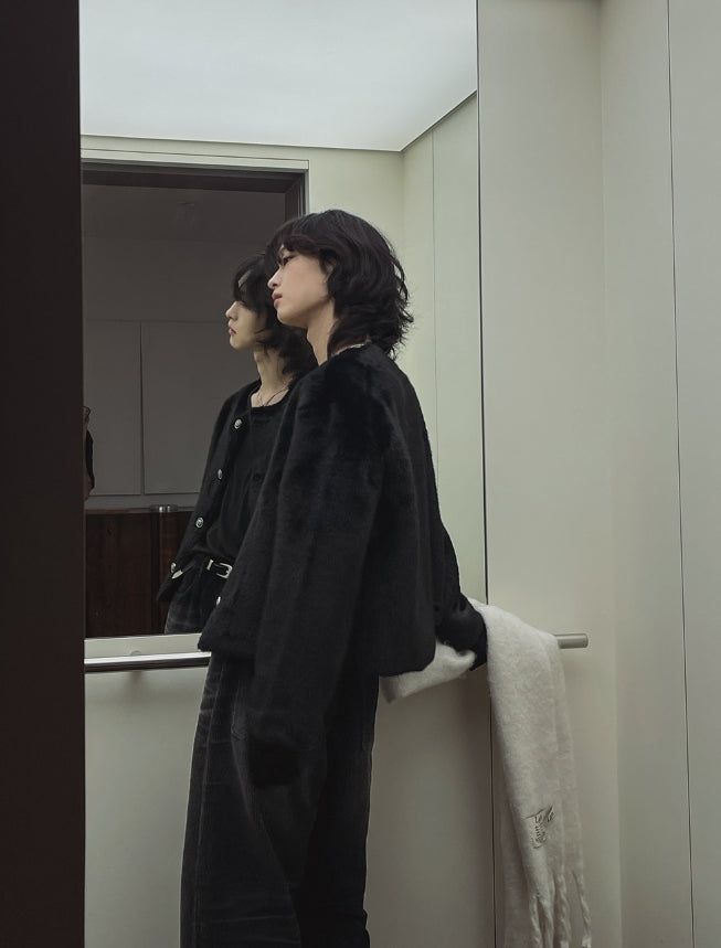 Mink reversible crop antique jacket