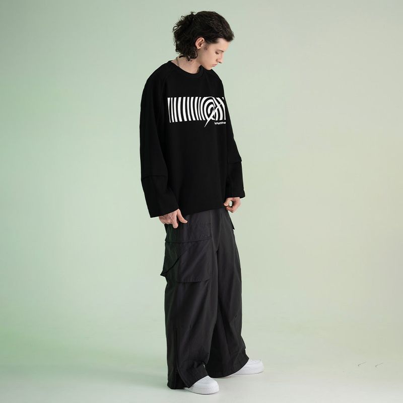 Cotton Napping Round Sweat Shirt - BLACK