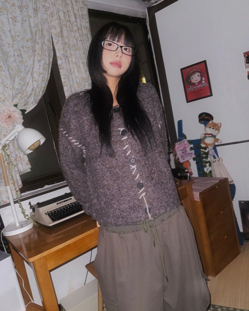 (3color) Mongle Stitch Hairy Loose Cardigan