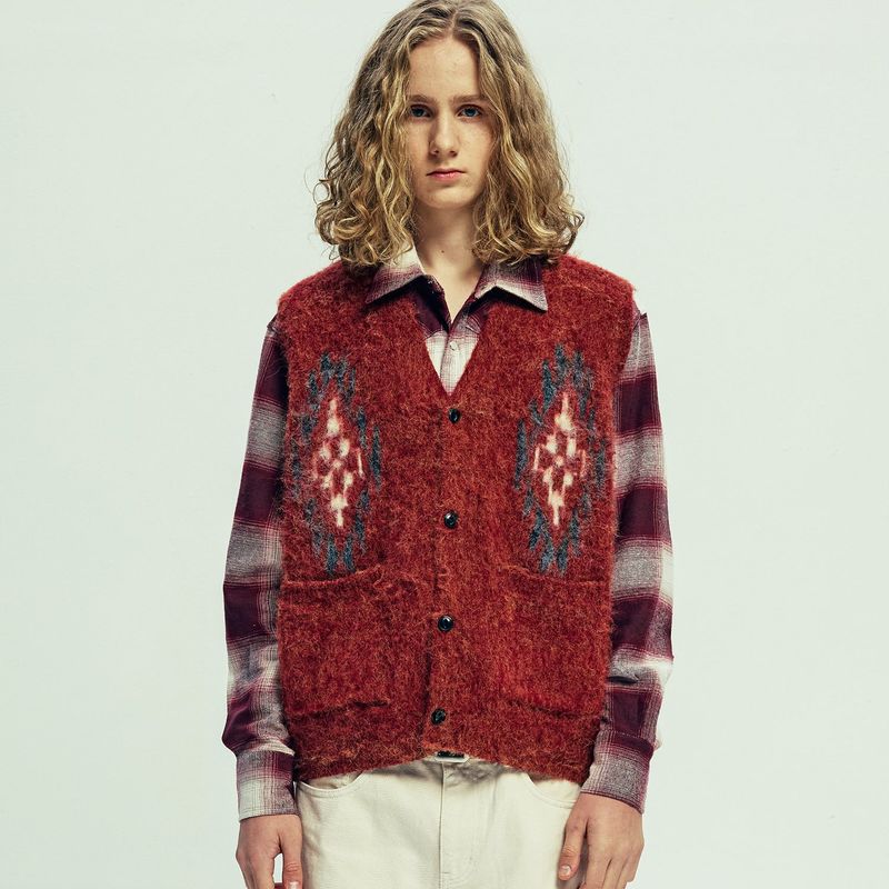 chimayo pattern brushed knit vest brick
