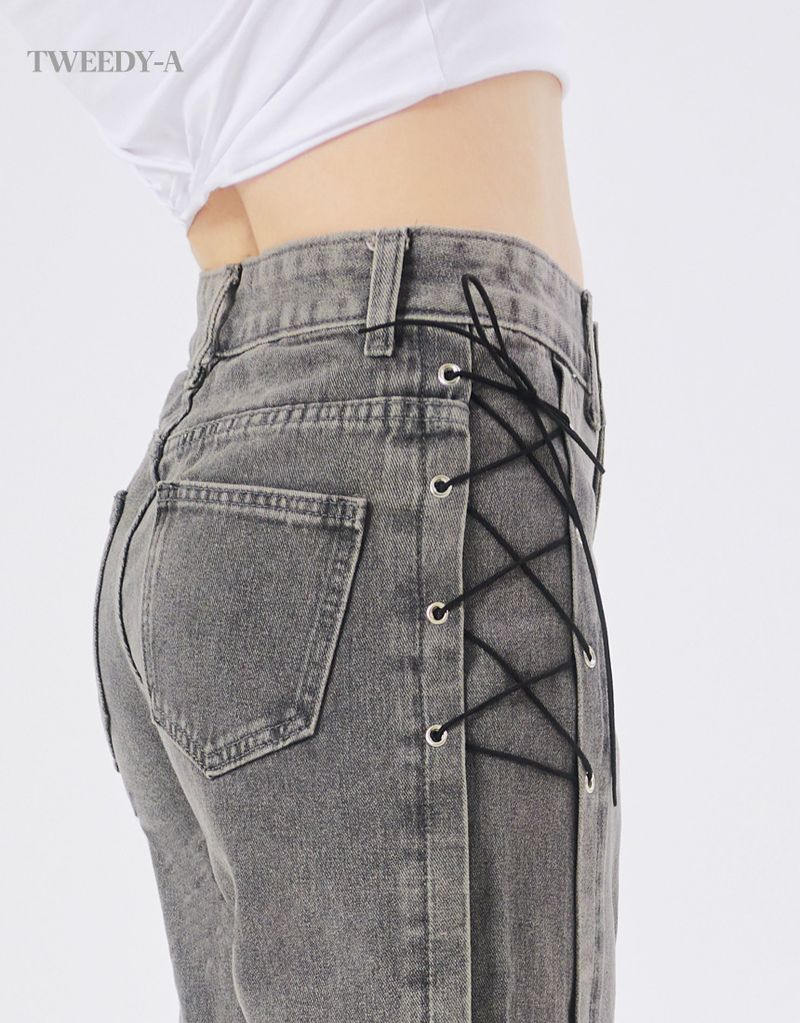 side corset straight fit high-waist denim jeans gray