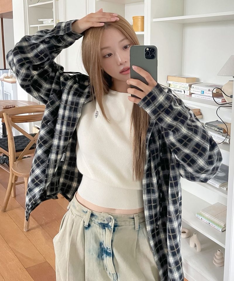 POINT LABEL CHECK HOOD SHIRT
