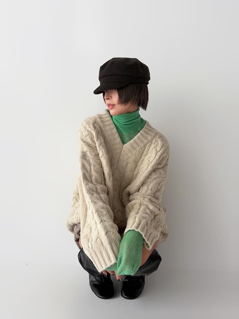 ASCLO Wool Craft Twist V Neck Knit (3color)