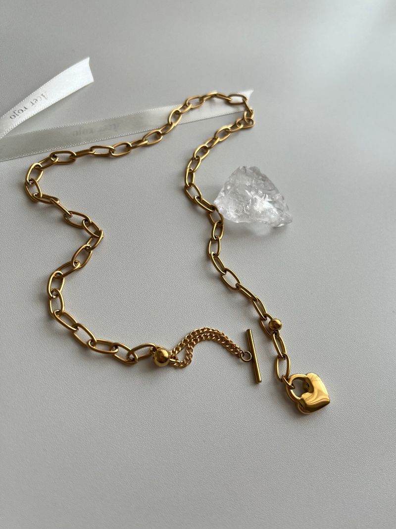 jm Heart Lock Stainless Steel Bold Chain Ball Coin Short Long Necklace
