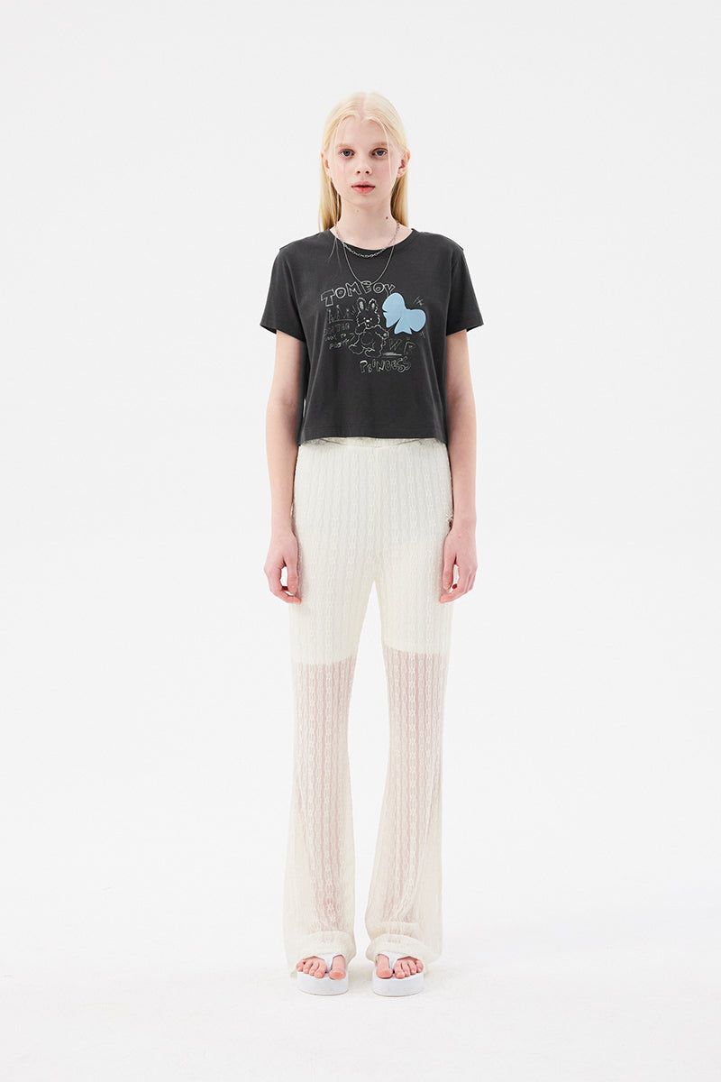 CHERRY LACE BOOTCUT PANTS [IVORY]