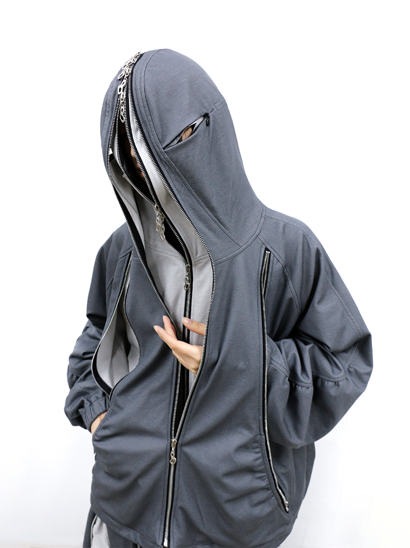 RELABEL (Dream Fracture) Multi-Zip Genuine Double-Layer Cut Four-Zip Hooded Back-Zip Oversized Sweatshirt