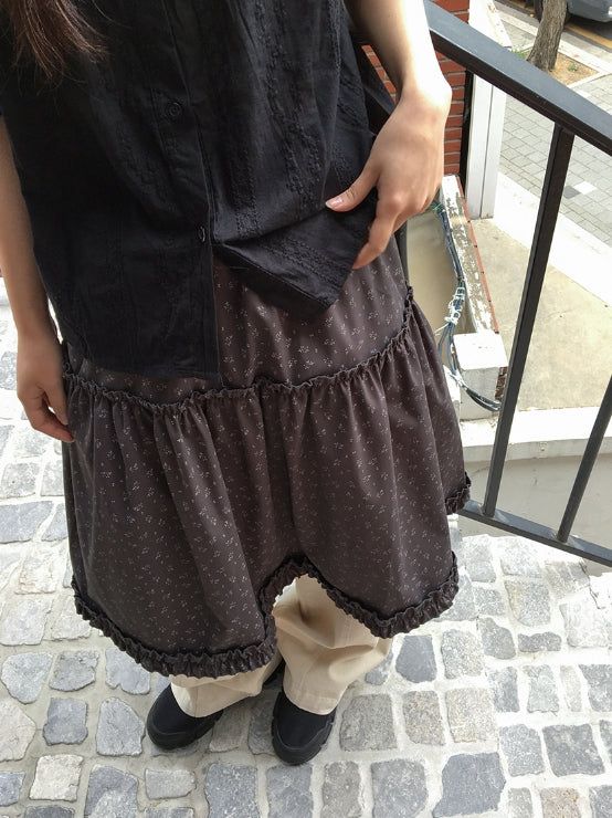 Bihina Flower Shirring Long Skirt