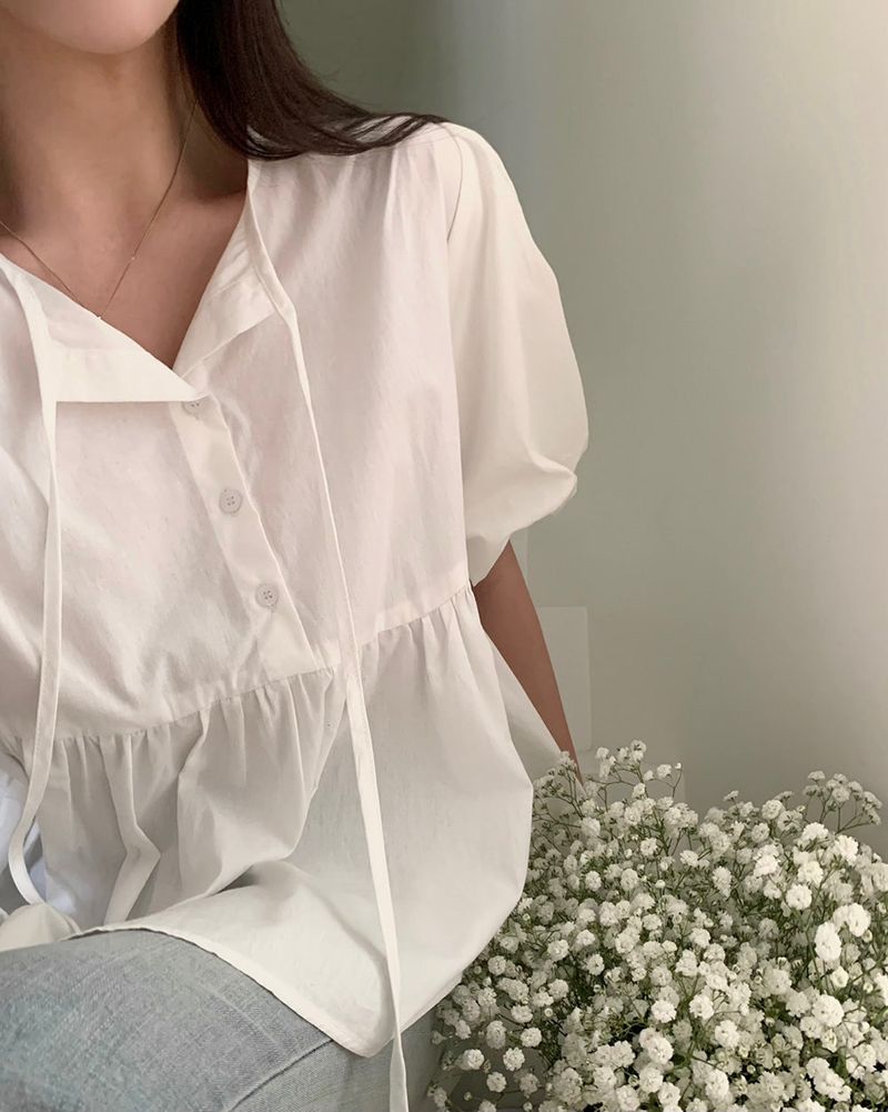[MADE] Enma, short-sleeved balloon puff blouse