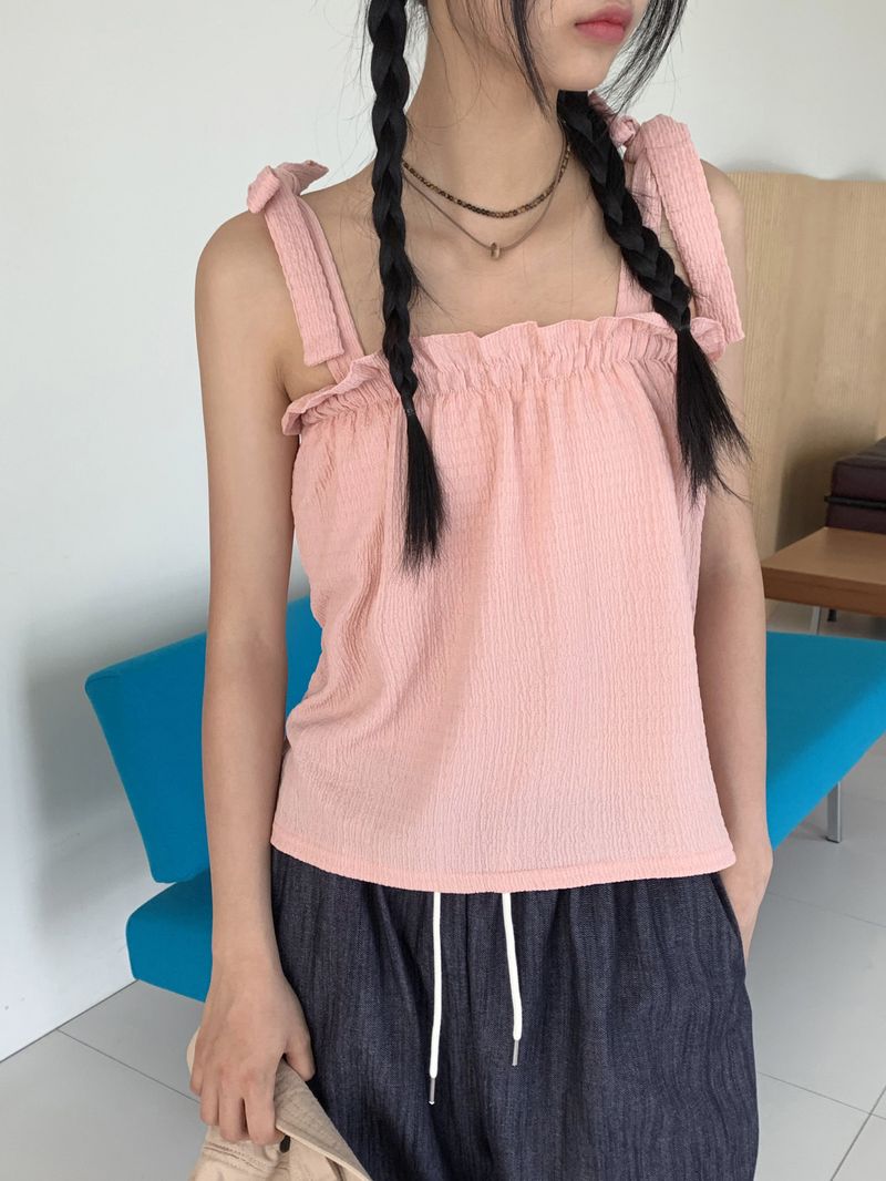 WONDER WONDER(ワンダーワンダー)の「Muss chiffon frill bending ribbon strap sleeveless(Tops)」