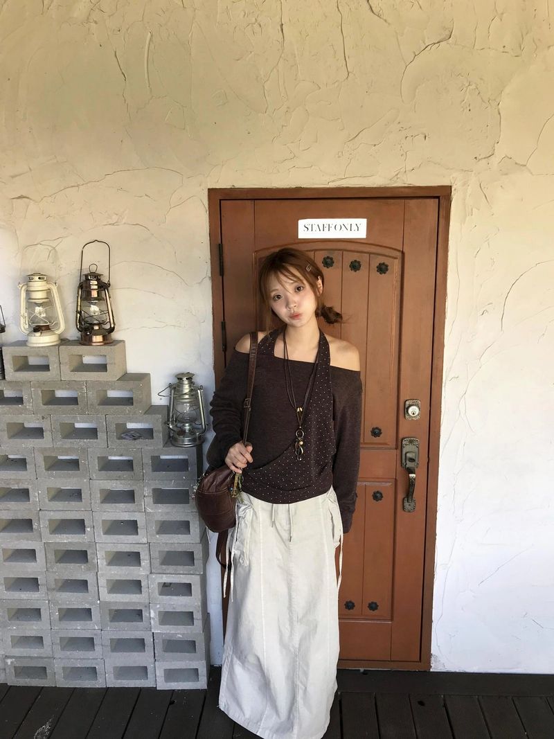 Lodi dot off-shoulder knit