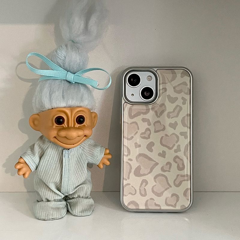 [MADE][Glass Silver Bumper Case] Heart Leopard Drawing Case ⋆ Beige