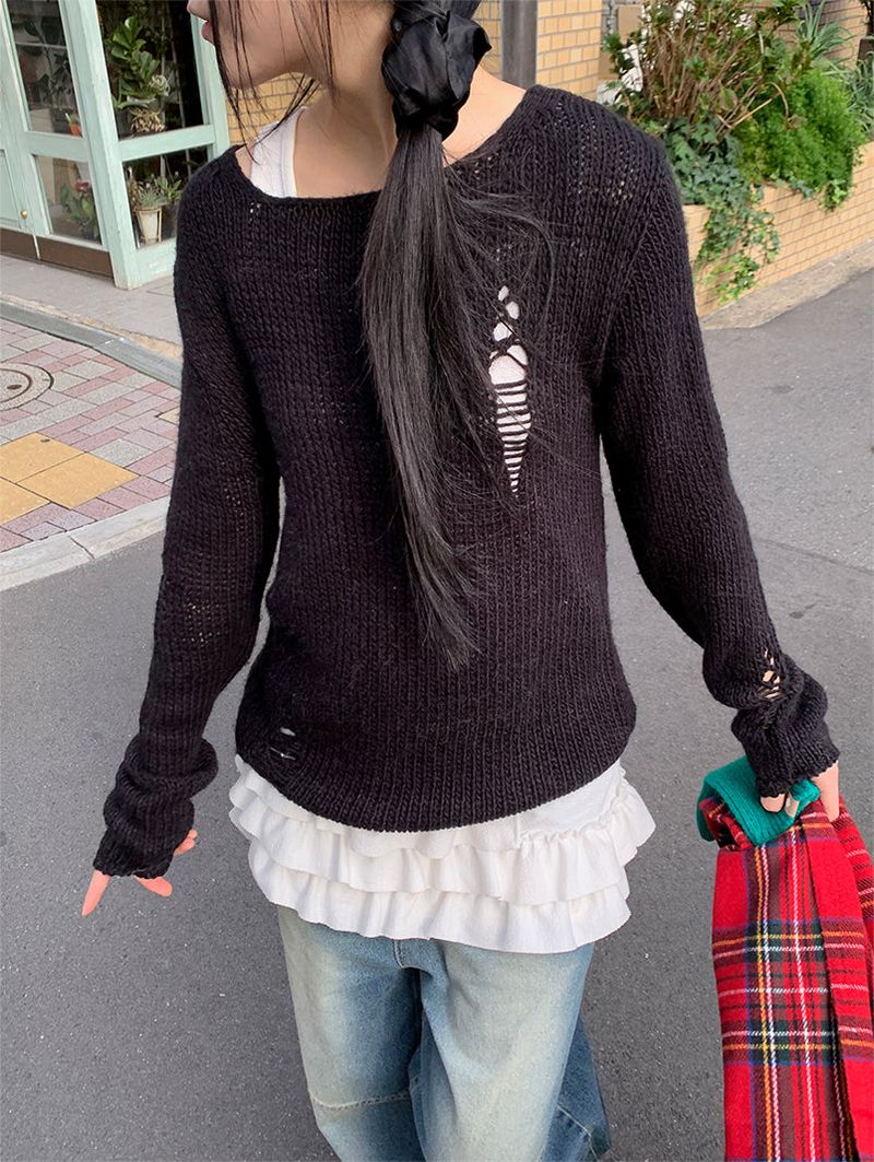 DAMAGE BOAT NECK LOOSE KNIT (3C)