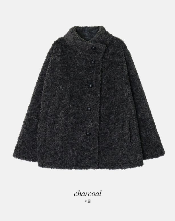 #Fluffy Boucle Ｈigh Neck Half Coat (4color)