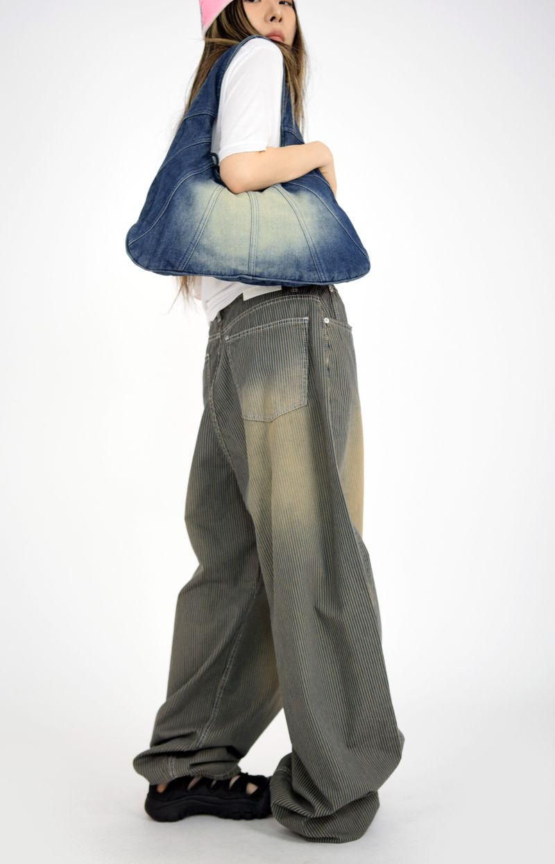 stripe brown washing pants