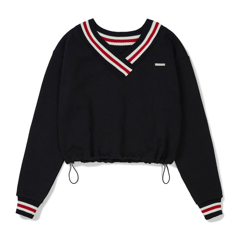 Vネッククロップスウェットシャツ / V-neck Cropped Sweat Shirt [BLACK]