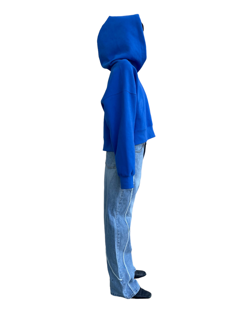 プリントクロップドフーディー/Print Cropped Hoodie-BLUE