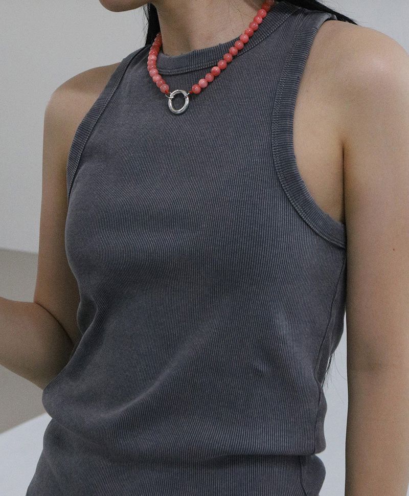 [MADE] Capsule02 Silver Open Pendant Gemstone Necklace _Salmon