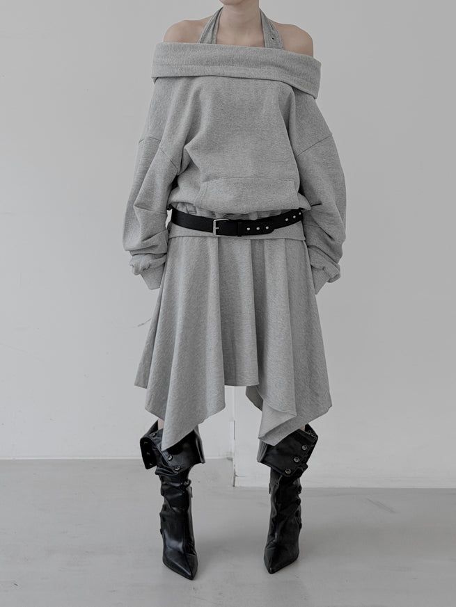 Folding Unbalanced Flare Midi Skirt