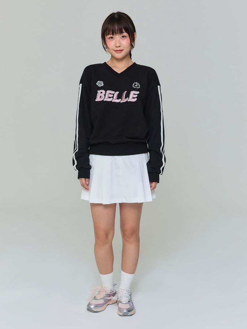 BELLE EMBROIDERED V-NECK SWEATSHIRT - BALCK