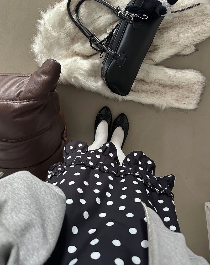 Dot Polka Dot Back Banding Midi Skirt