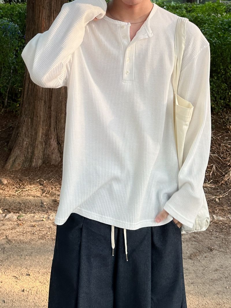 Waffle Over Henley neck Long sleeve