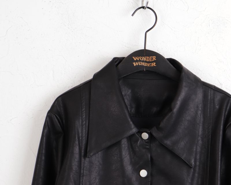 [MADE] Lawson wide collar slim crop crack leather leather jacket