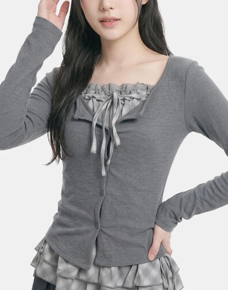 Ellie Check Frill Layered Cardigan Set