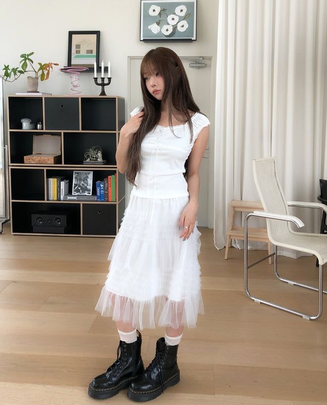 Rita Chiffon Frill Midi Skirt
