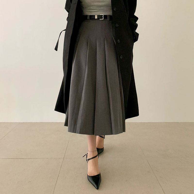 [Belt set/Recommended!] Rose Pleated Long Skirt