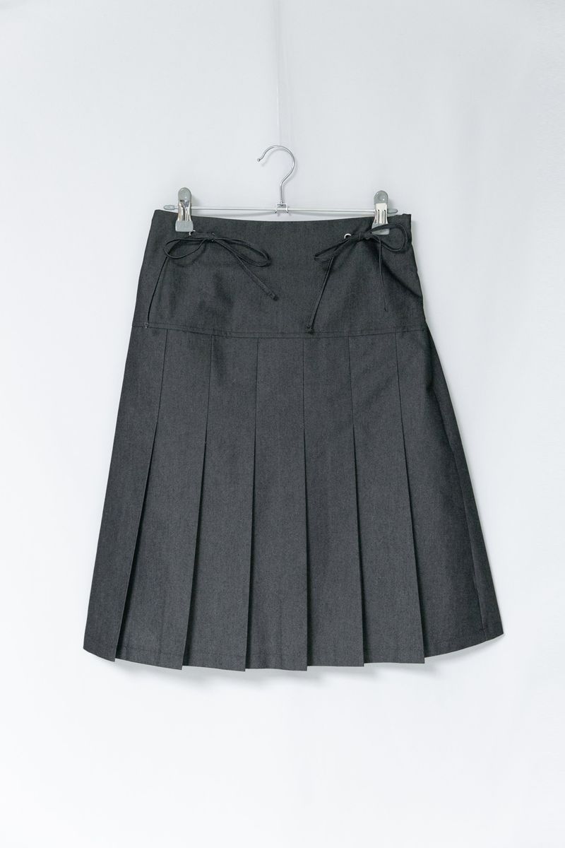eyelet strap midi pleats skirt(2colors)