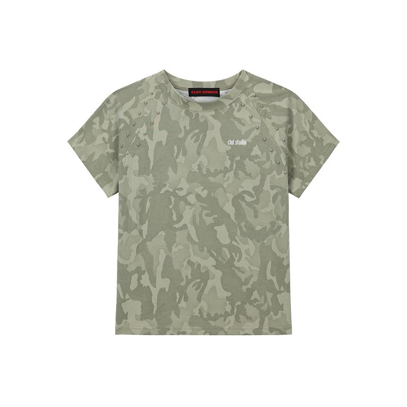 Camo Stud Half T-shirt - KHAKI