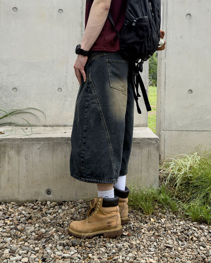 Rond Curved Washed Bermuda Denim