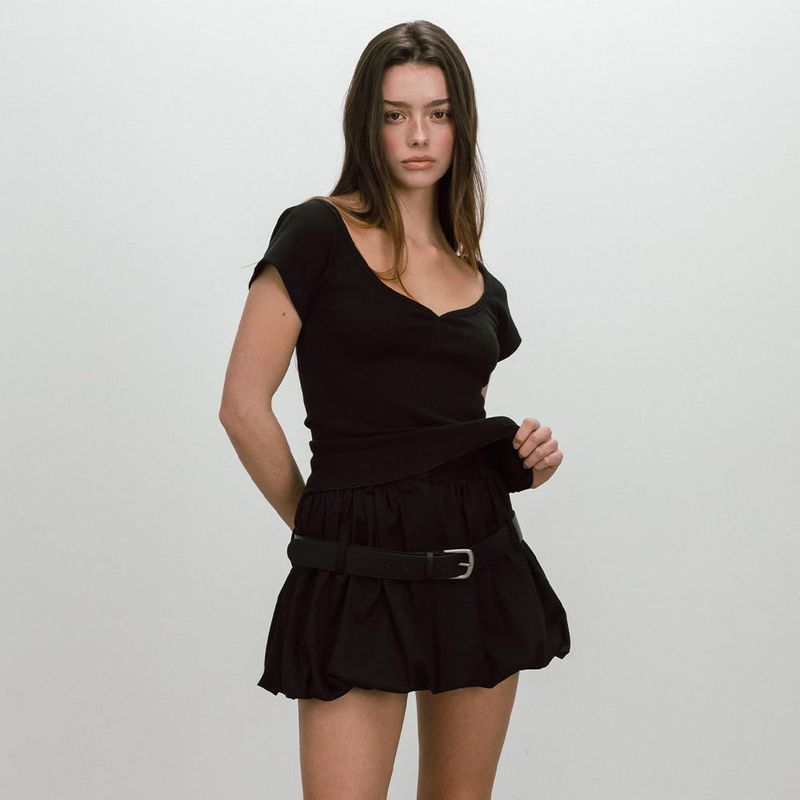 BELTED BALLOON SKIRT / BLACK