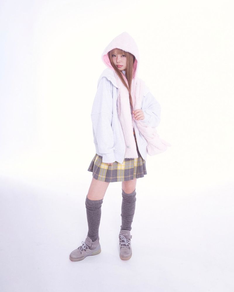 Fluffy hood muffler (pink)