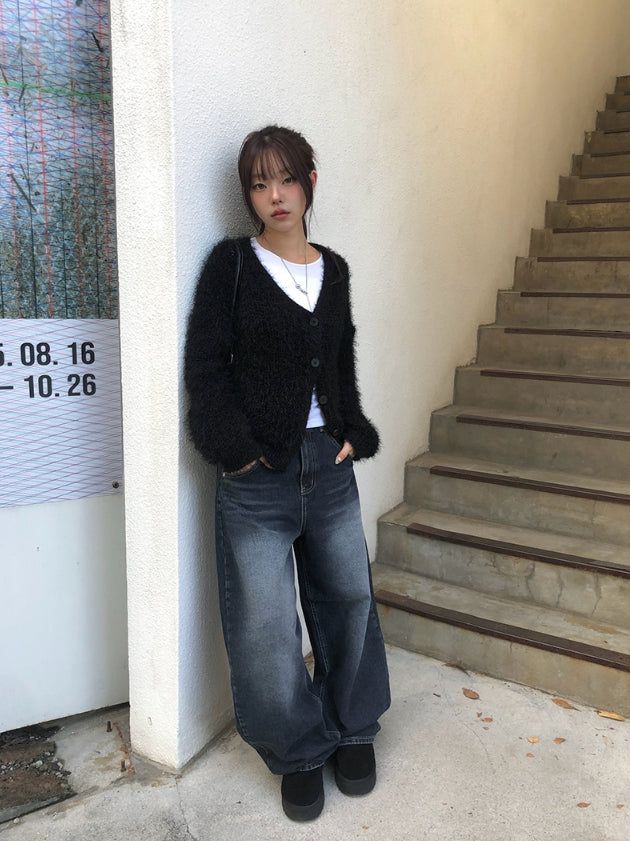 Bowling Hem Snap Wide Washing Denim Pants