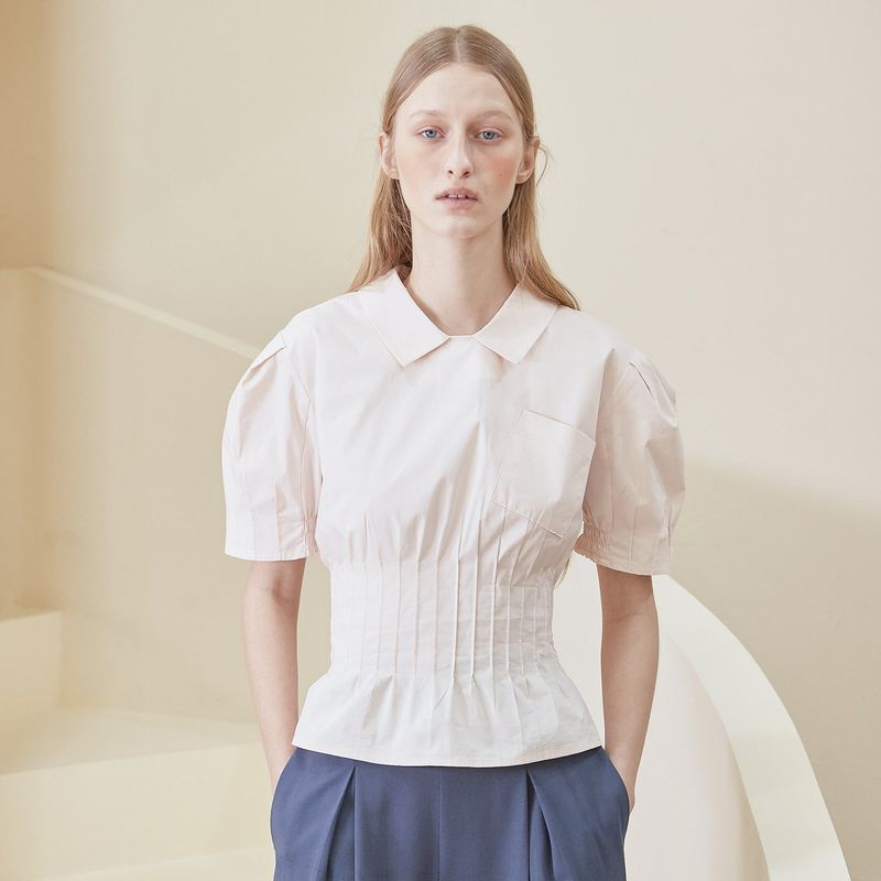 [LINE] Pintuck Pocket Blouse (Light Pink)
