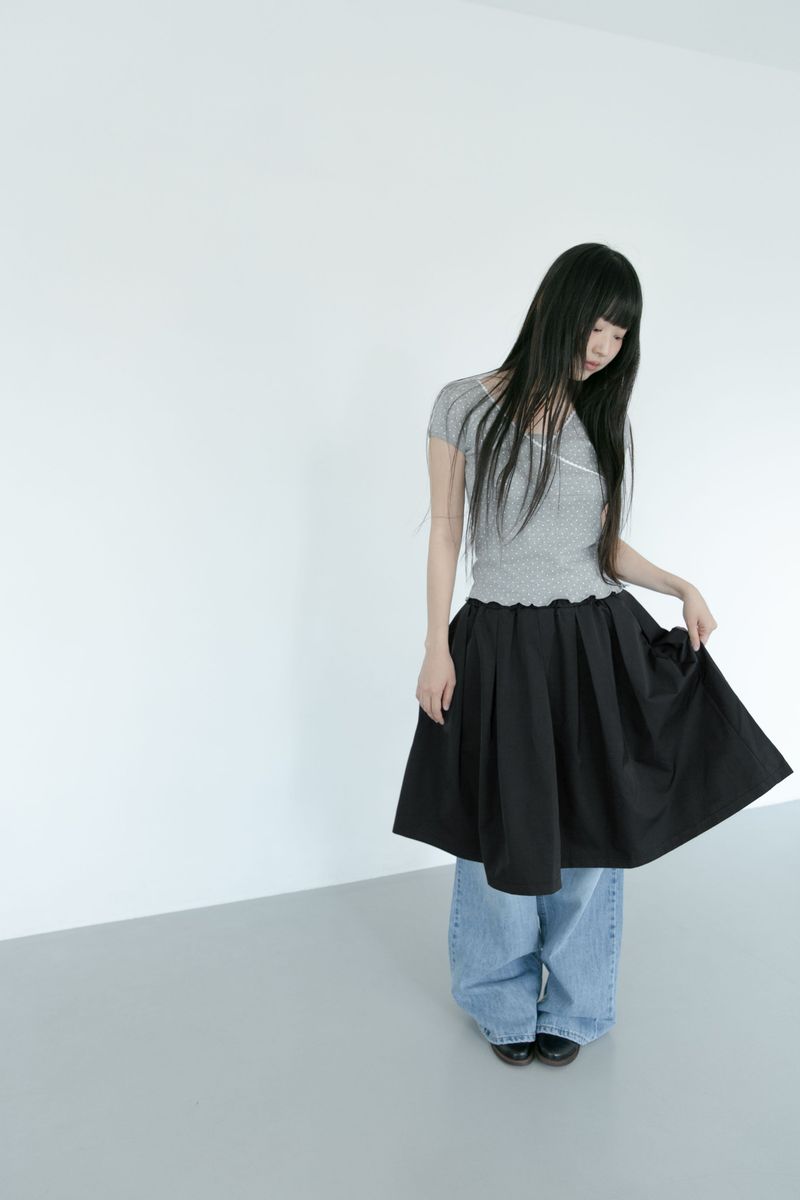 gather glossy midi skirt(2colors)