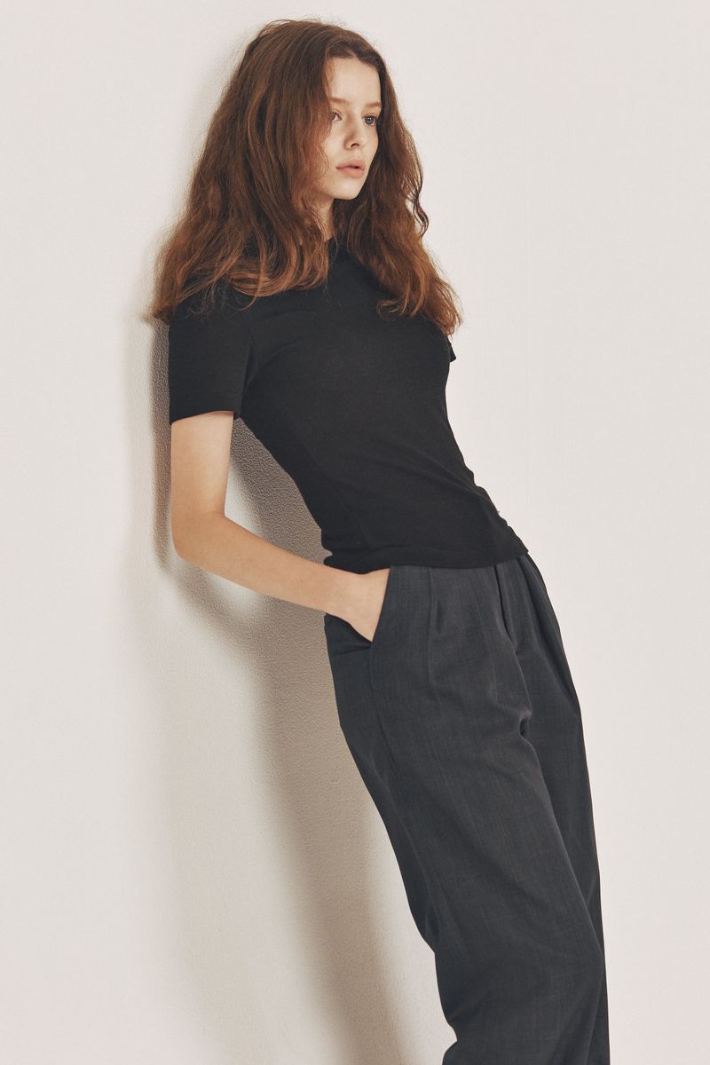 wool blended Half top_black