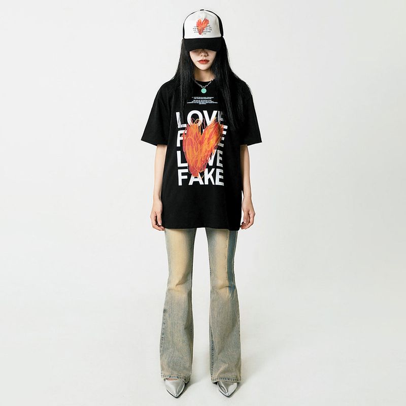 LOVE X FAKE GRAPHIC T-SHIRTS (BLACK)