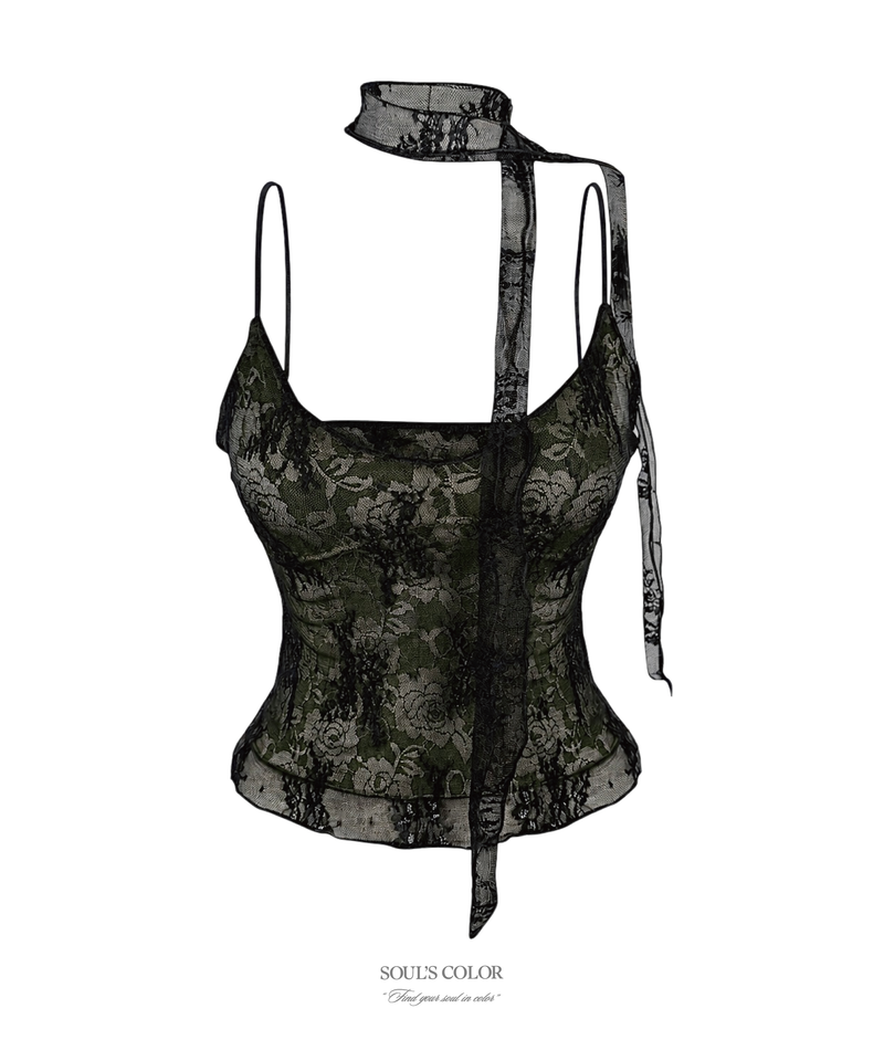SOUL'S COLOR(ソウルズカラー)の「Rosalie Lace Scarf Top (2. Matcha Black)(Tops)」