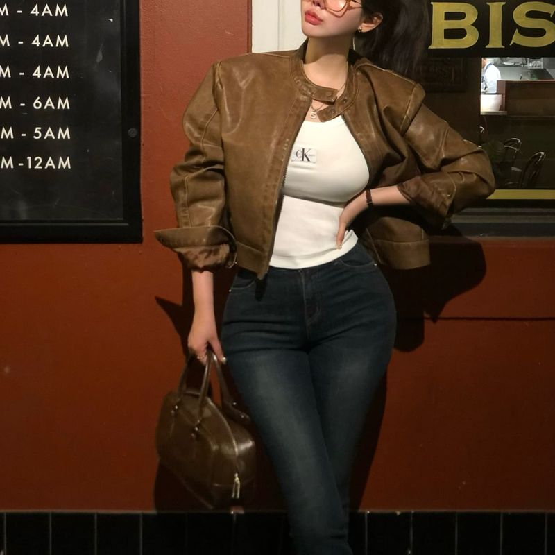 [BELLIDE MADE] High quality vintage washed leather jacket