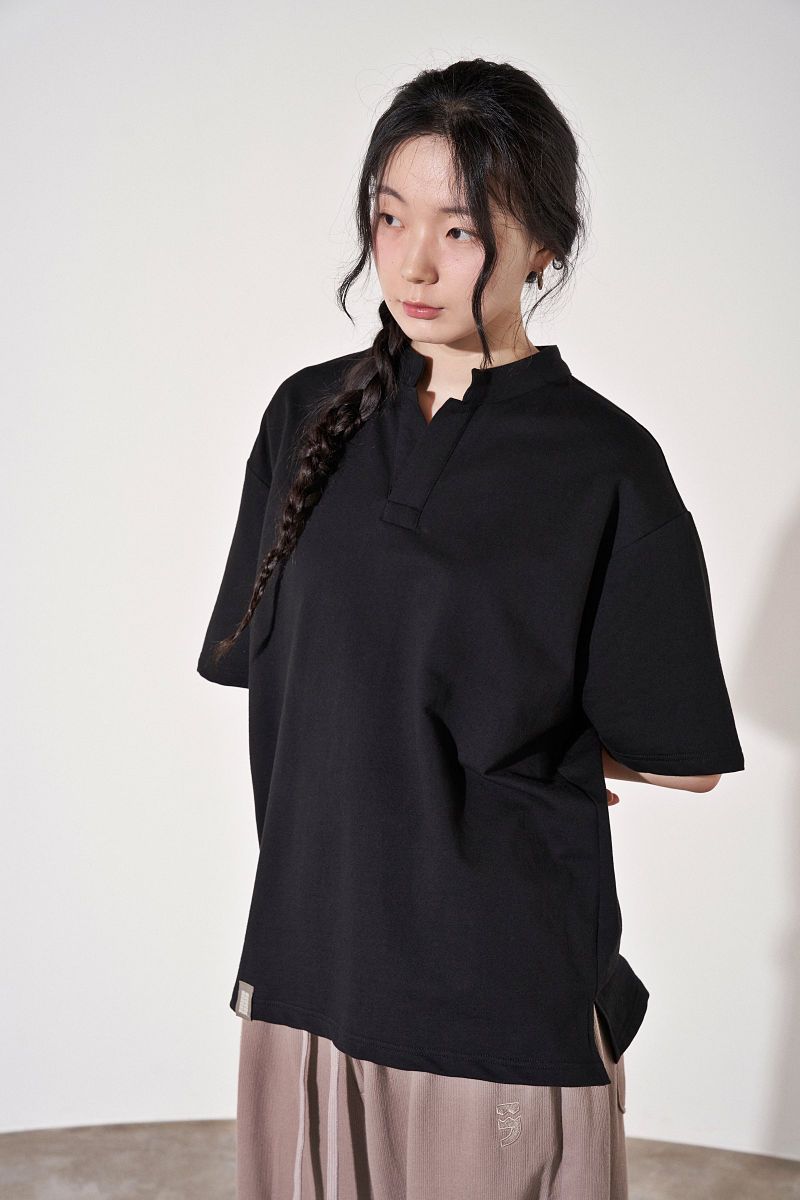 S-C OPEN HENLEY-NECK 1/2 TEE (Black)