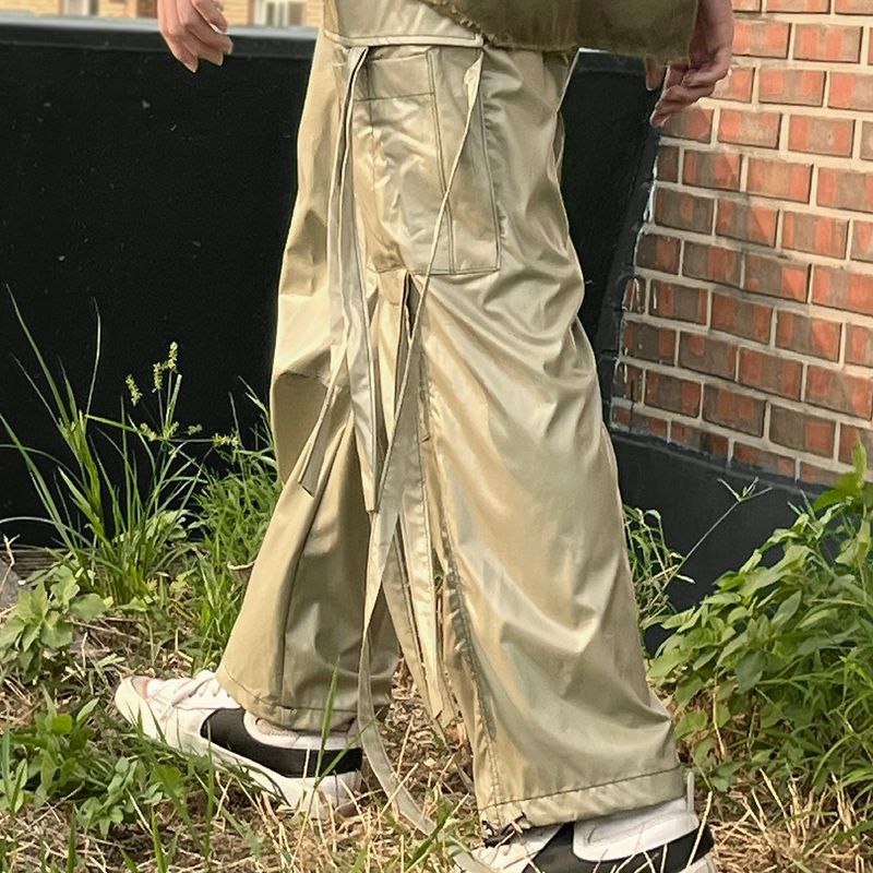 glossy strap pants_khaki